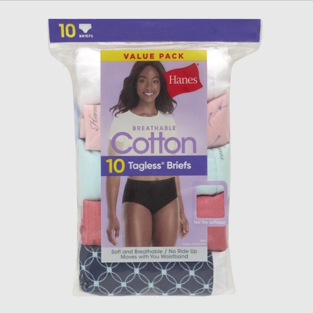 NEW Hanes Cotton Womens Tagless Briefs - 10 Pack